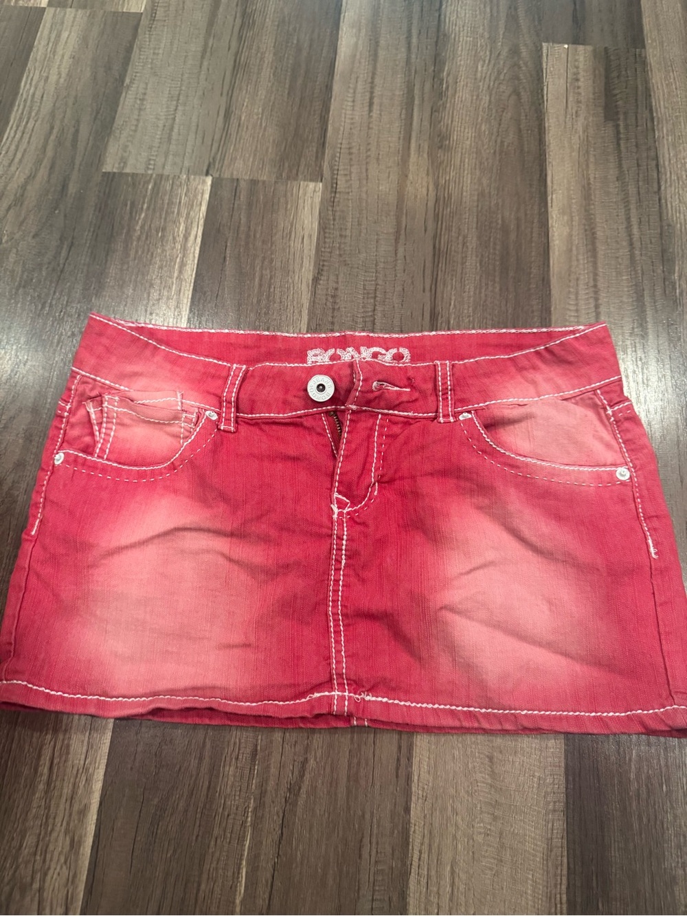BONGO Bright Red Denim Skirt with White Stitching